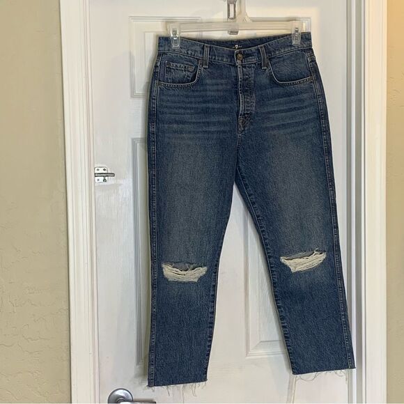 7 Seven For All Mankind Josefina Skinny Boyfriend Jeans Distressed Raw Hem 28 - Picture 4 of 11